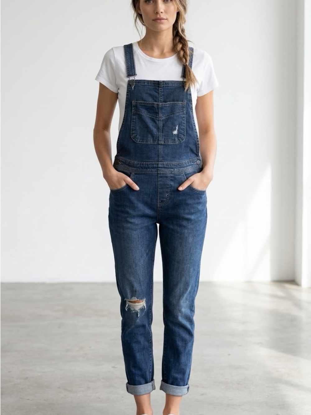 Levi's Distressed Denim Overalls Junior Size 3 Dark Wash Straight Leg Bib